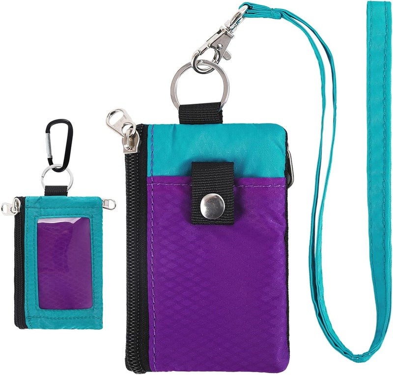 MASAPHIL MASAPHlL Small Lanyard Wallet for Women/Men with RFID Blocking ID Pouch, Minimalist Travel Neck Wallet with Keychain, ID Window for Card,Coin,Cash (Violet+Turquoise) - Image 1